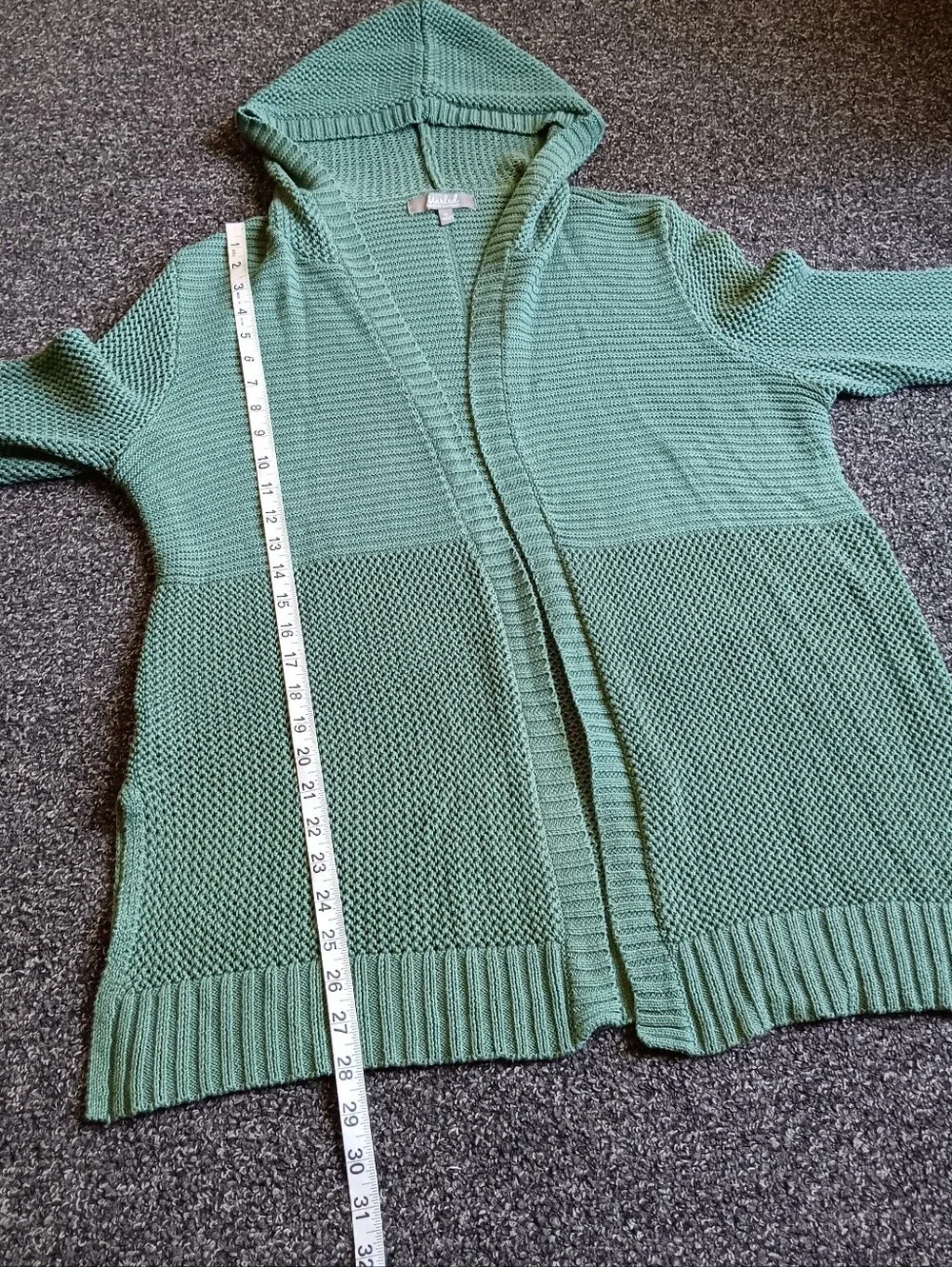 Marled 1X Light Green Hooded Knit Open Front Cardigan Sweater, Womens Plus Size